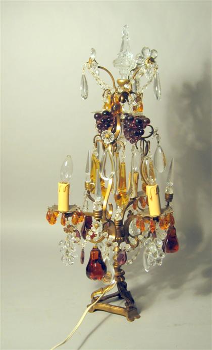 Appraisal: French colored and clear glass gilt metal girandoleWith three gilt