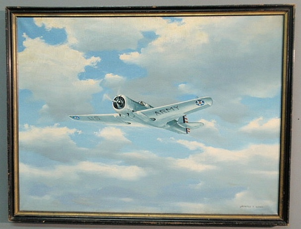 Appraisal: Oil on canvas painting of a World War II U