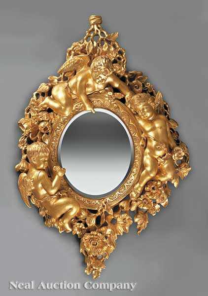 Appraisal: A Baroque-Style Highly Carved and Gilded Figural Mirror elaborately carved