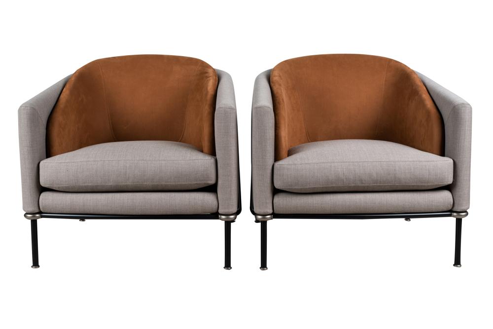 Appraisal: PAIR OF MINOTTI 'FIL NOIR' ARM CHAIRS cotton linen leather