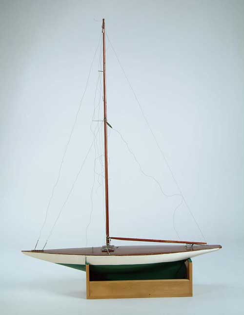 Appraisal: LARGE PAINTED WOOD POND YACHT Single mast with some rigging