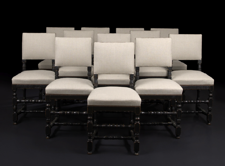 Appraisal: Suite of Twelve Provincial Black-Painted Hardwood Sidechairs late th century