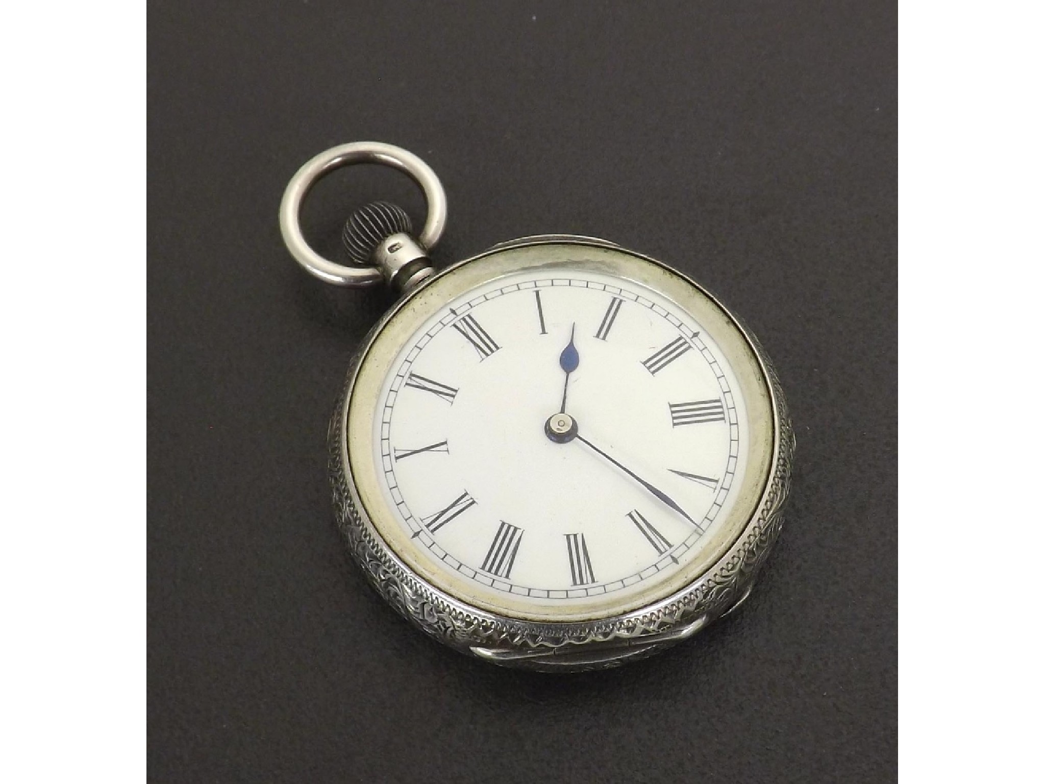 Appraisal: Swiss silver cylinder engraved fob watch gilt bar movement inscribed