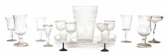 Appraisal: A Collection of Etched Glass Articles comprising thirteen stems a