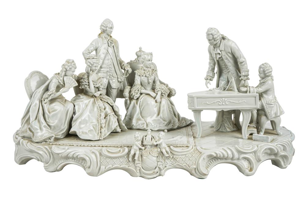 Appraisal: SITZENDORF PORCELAIN FIGURALGROUPmarked to underside depicting Mozart giving a concert