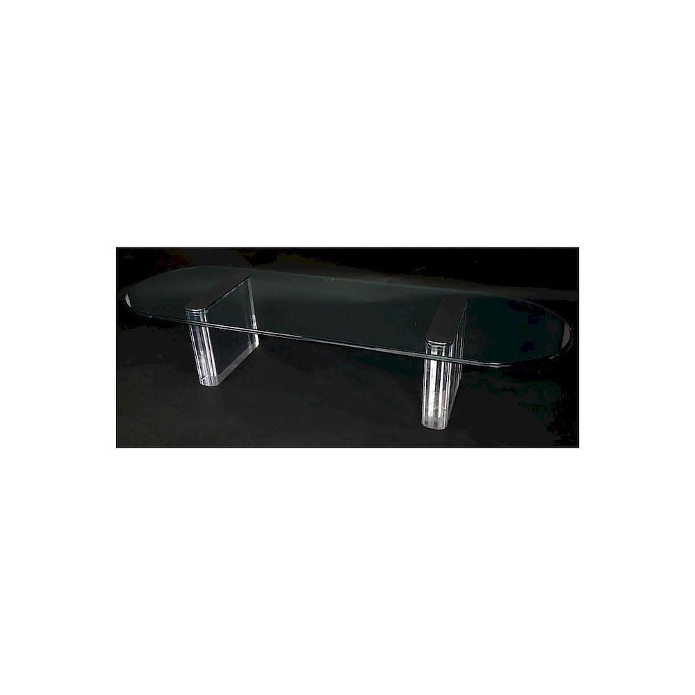 Appraisal: Vintage Lucite Chrome and Glass Coffee Table Attributed to Pace