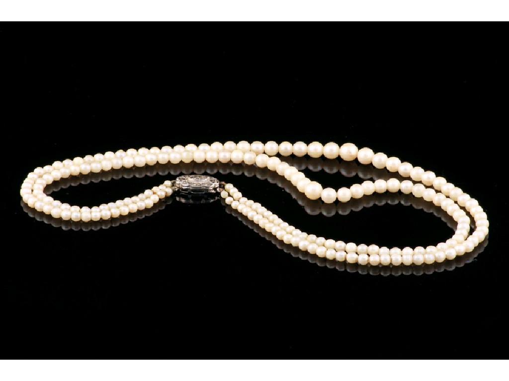 Appraisal: A DOUBLE ROW CULTURED PEARL NECKLACE with silver and marcasite