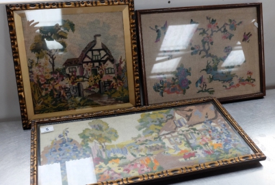 Appraisal: old tapestry pictures in gilt frames