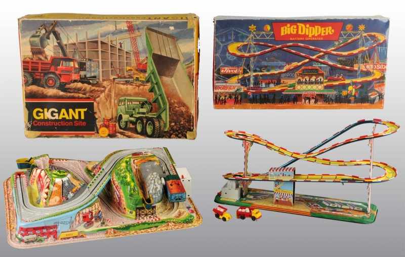 Appraisal: Lot of Tin Plastic Technofix Platform Toys Description German Working