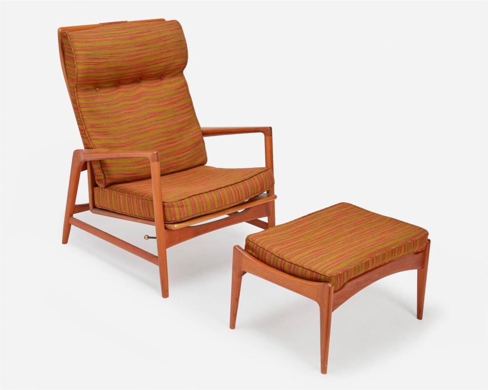 Appraisal: A Danish modern teak reclining armchair and ottoman Third-quarter th