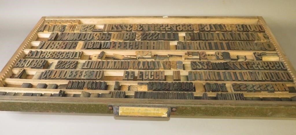 Appraisal: TYPE DRAWER WITH GRADUATED SIZE WOODEN TYPEca mid-late th century