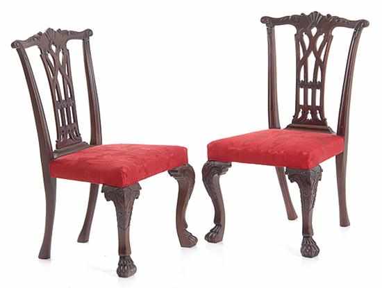 Appraisal: Pair Georgian style carved mahogany side chairs th century shaped