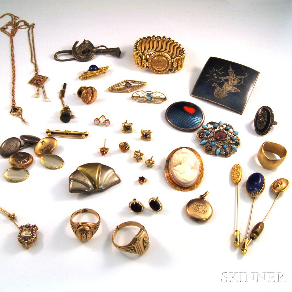 Appraisal: Assorted Group of Jewelry including a large shakudo brooch a