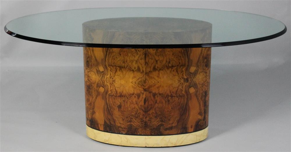 Appraisal: CONTEMPORARY BURLWOOD VENEERED TABLE BASE AND TWO BEVELED GLASS DINING