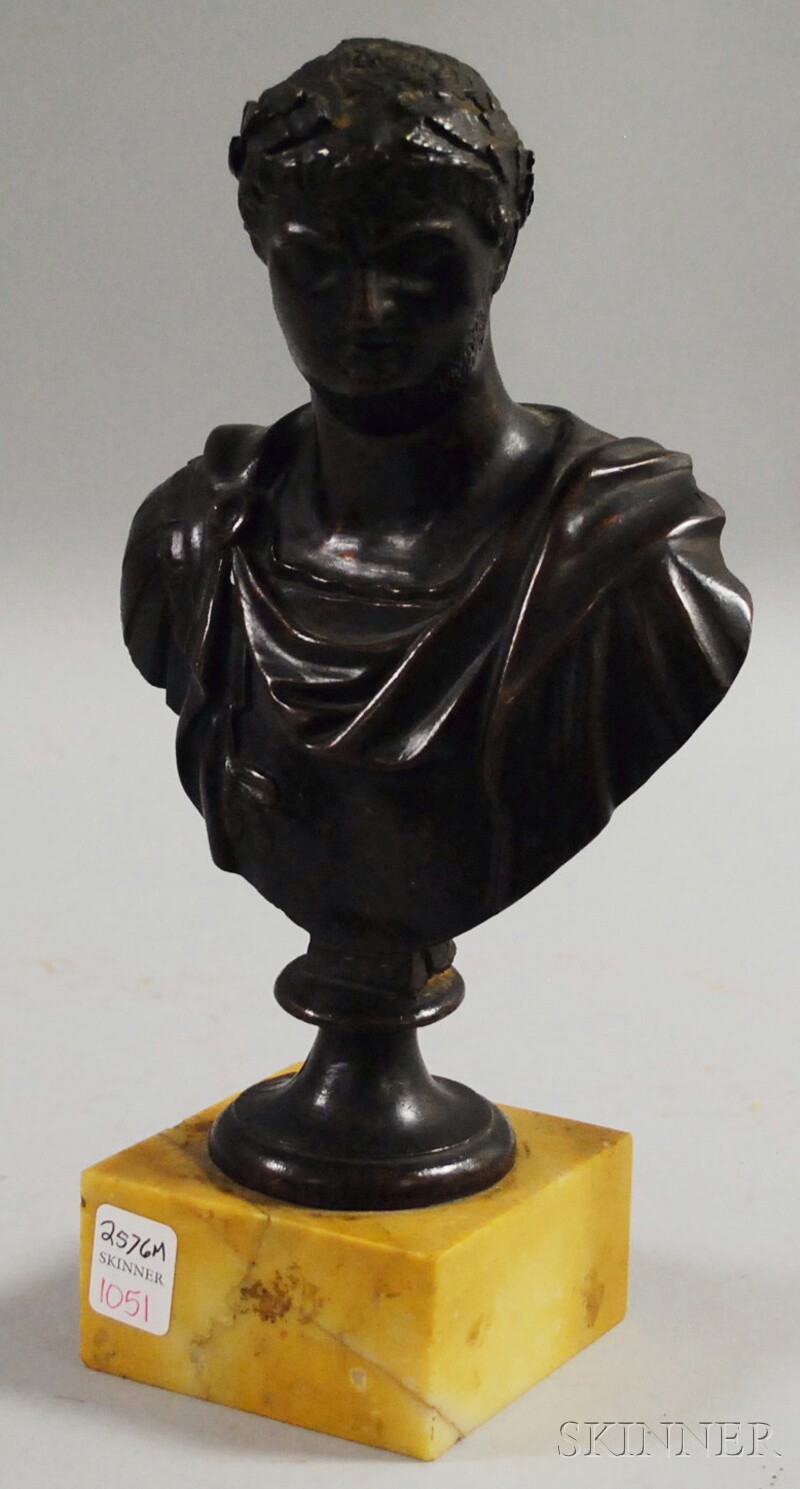 Appraisal: Patinated Cast Metal Bust of Nero on a marble base