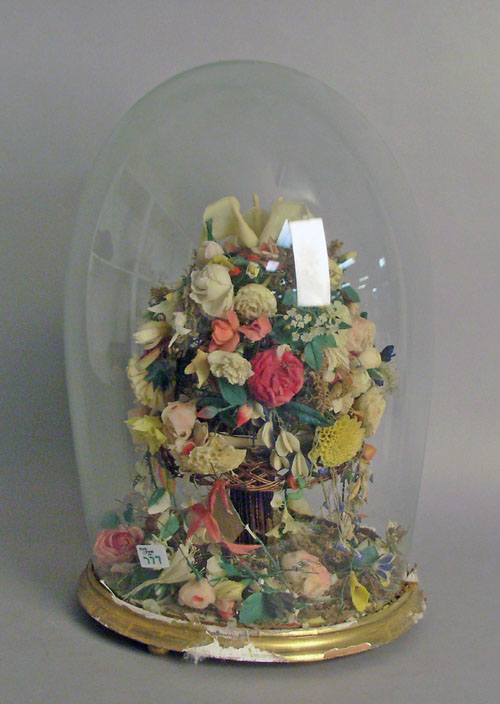 Appraisal: Victorian wax floral centerpiece under a dome late th c