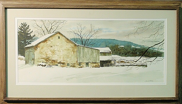 Appraisal: - Framed and matted watercolor painting of a winter landscape