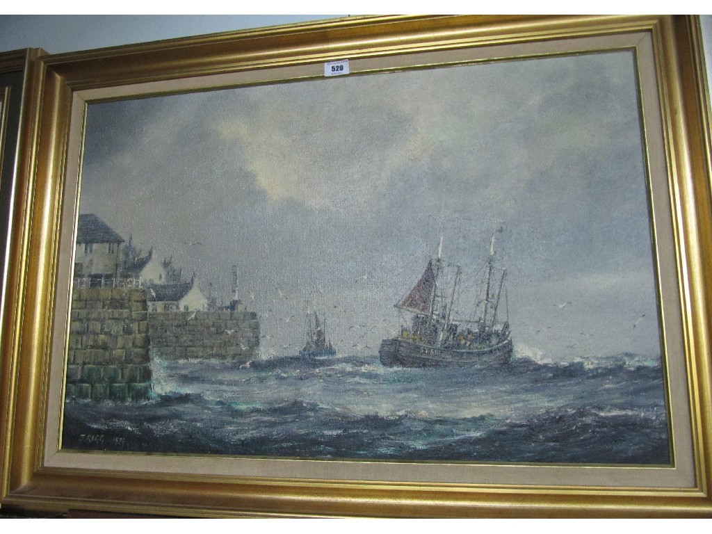 Appraisal: J RIGG Oil on canvas 'Outward Bound' signed and dated