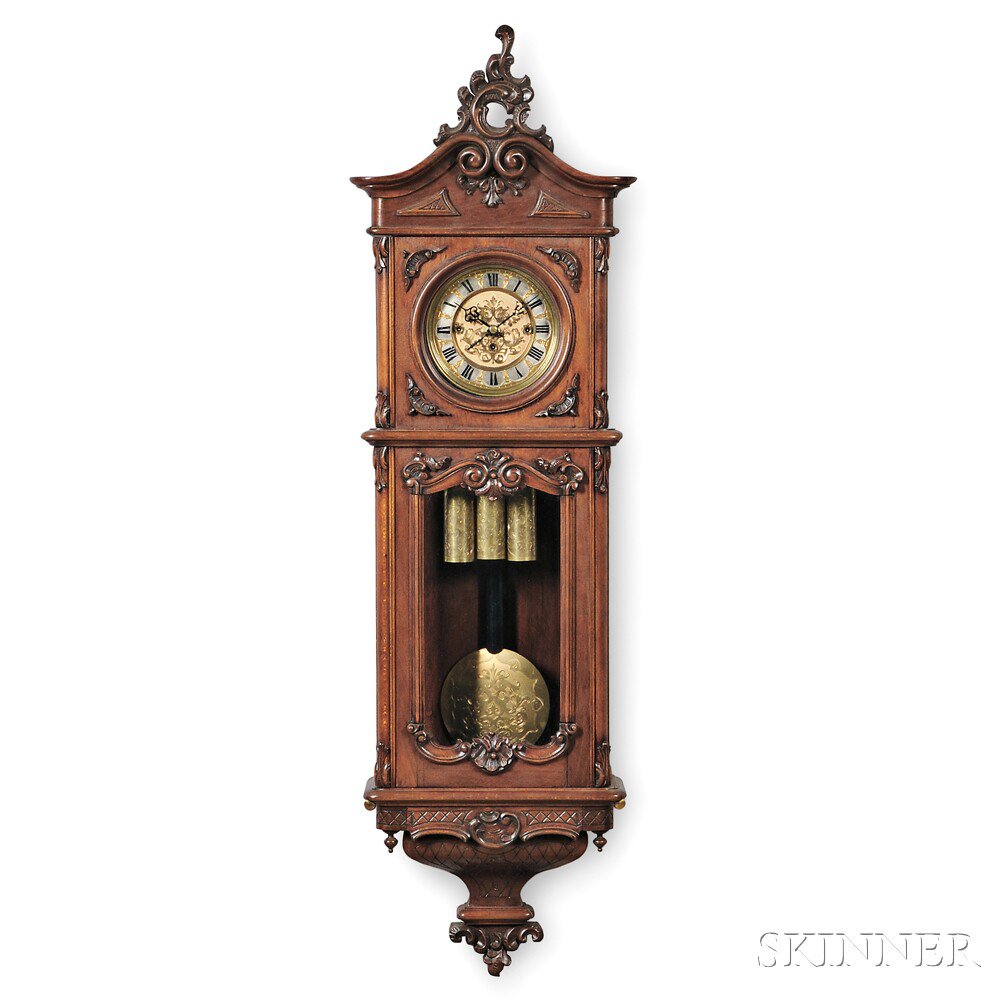 Appraisal: Walnut Quarter-hour Vienna Regulator c carved and applied molded case