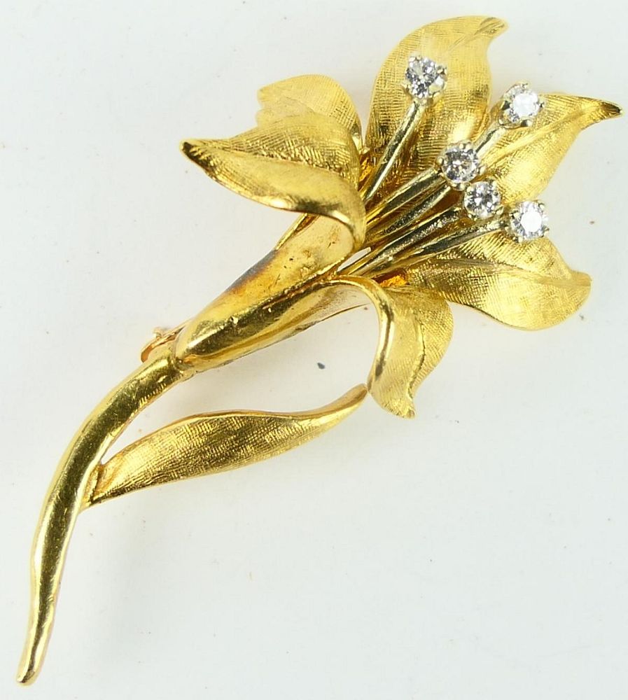 Appraisal: LOVELY KT Y GOLD AND DIAMOND LILLY PIN Measures just