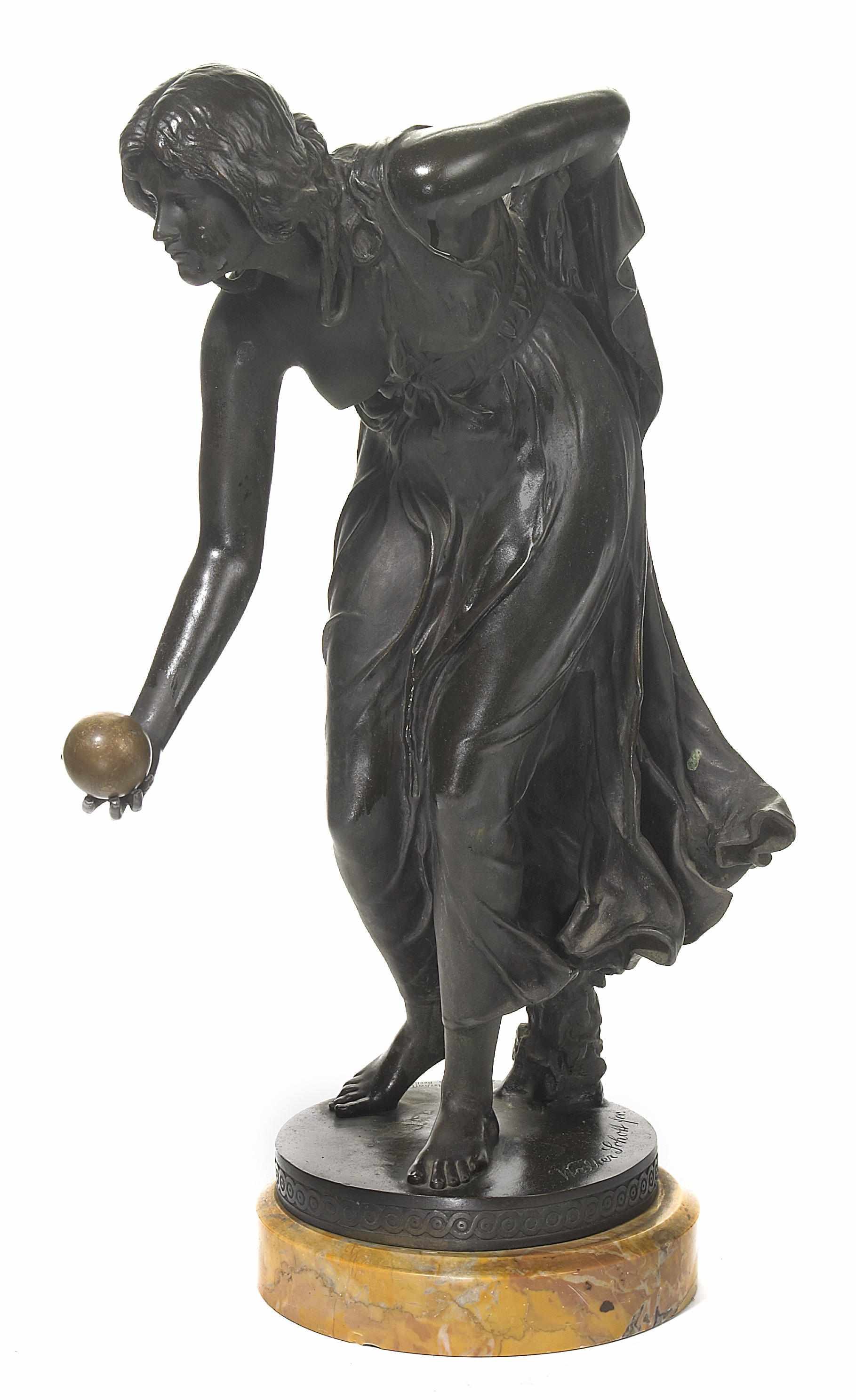 Appraisal: A German patinated bronze figure Die Kugelspielerin after a model