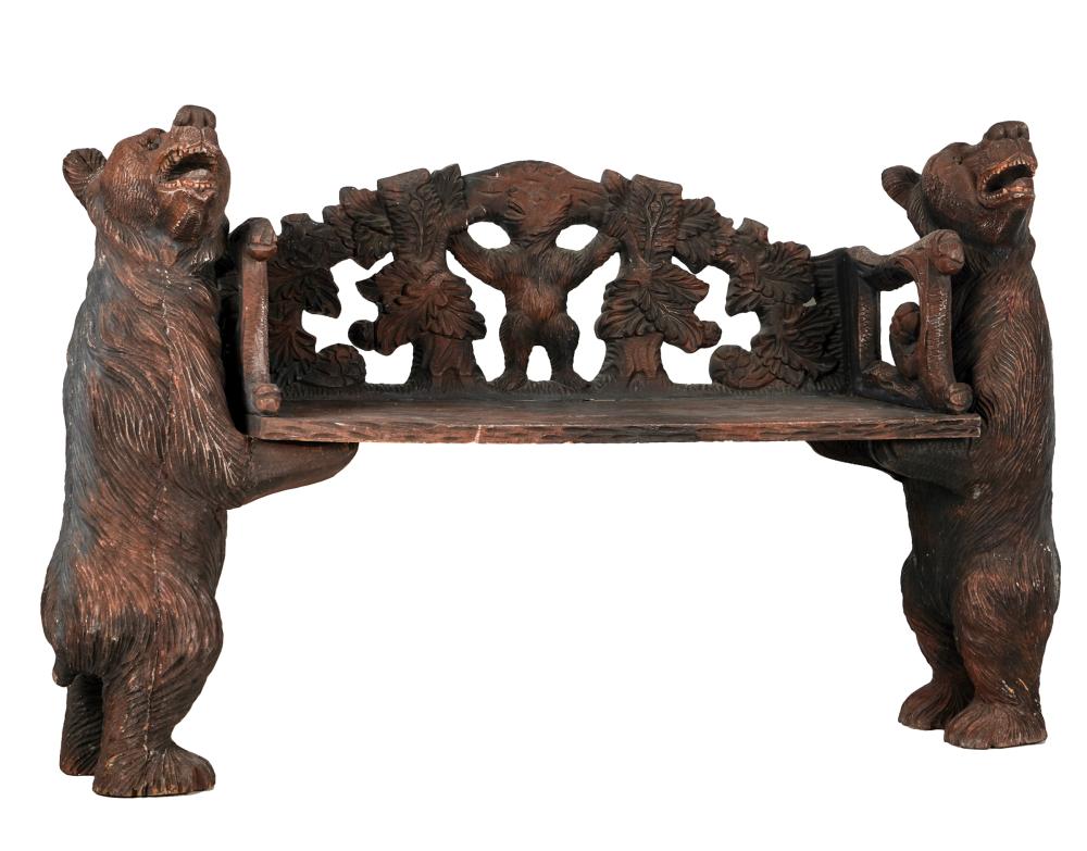 Appraisal: BLACK FOREST-STYLE PAINTED CARVED WOOD BENCHthe seat supported by two