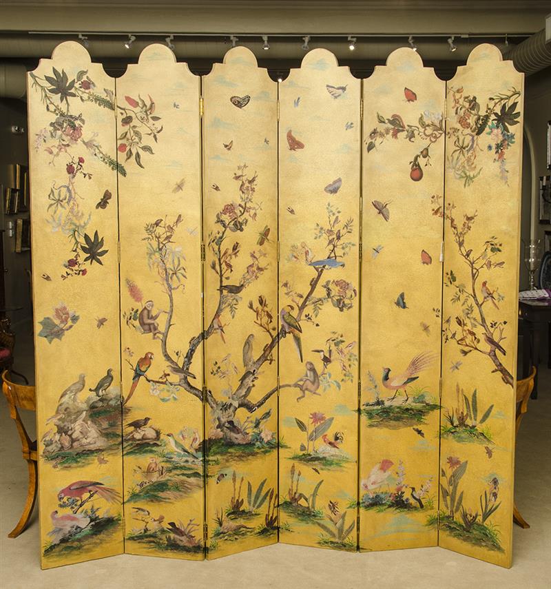 Appraisal: Decorative Six-Panel Painted Screen Each panel ft x in Property