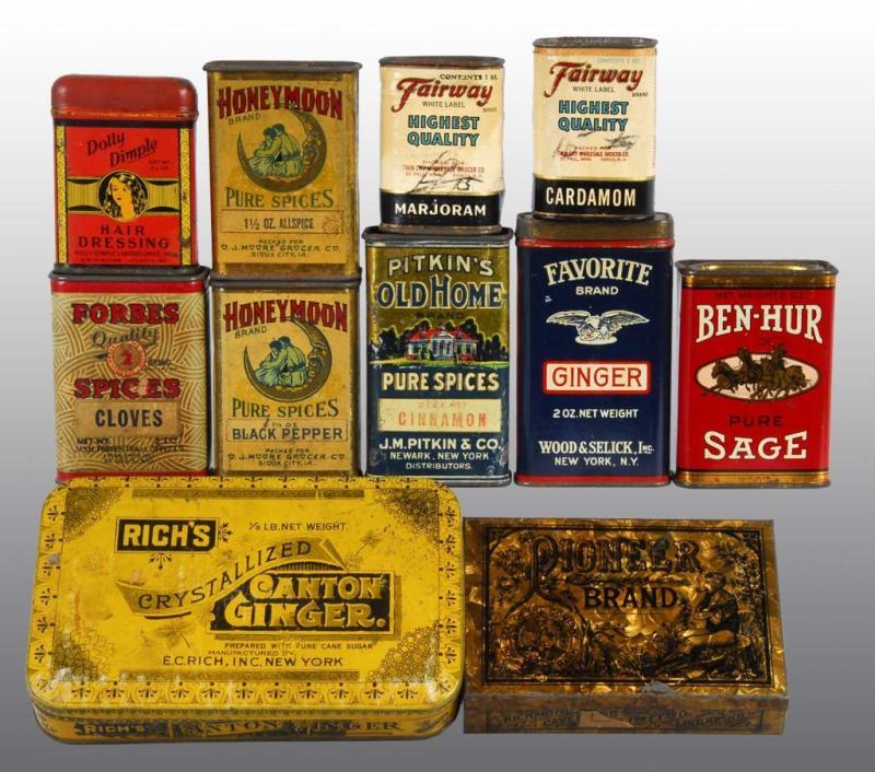 Appraisal: Lot of Tins Description Nine assorted spice tins include Ben