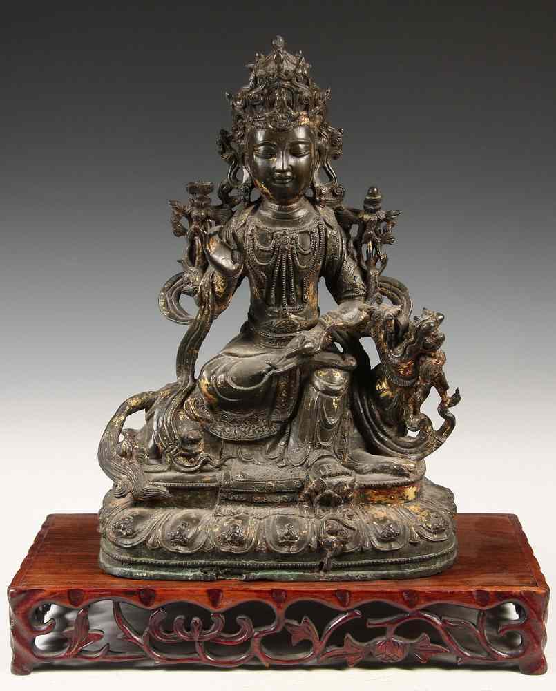 Appraisal: CHINESE GILT BRONZE ALTAR FIGURE - Parcel gilt Bronze Figure