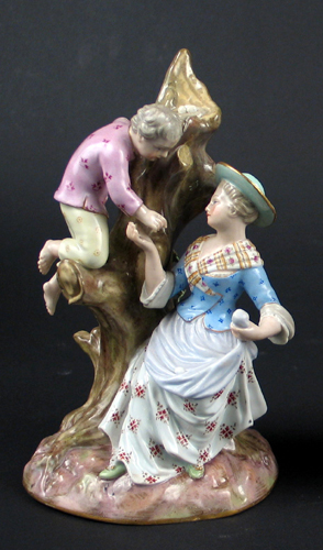 Appraisal: MEISSEN PORCELAIN FIGURAL GROUP Barefoot boy climbing tree with bird's