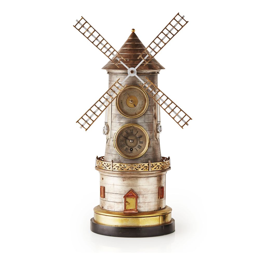 Appraisal: FRENCH INDUSTRIAL 'WINDMILL' CLOCK LATE TH CENTURY the silvered and