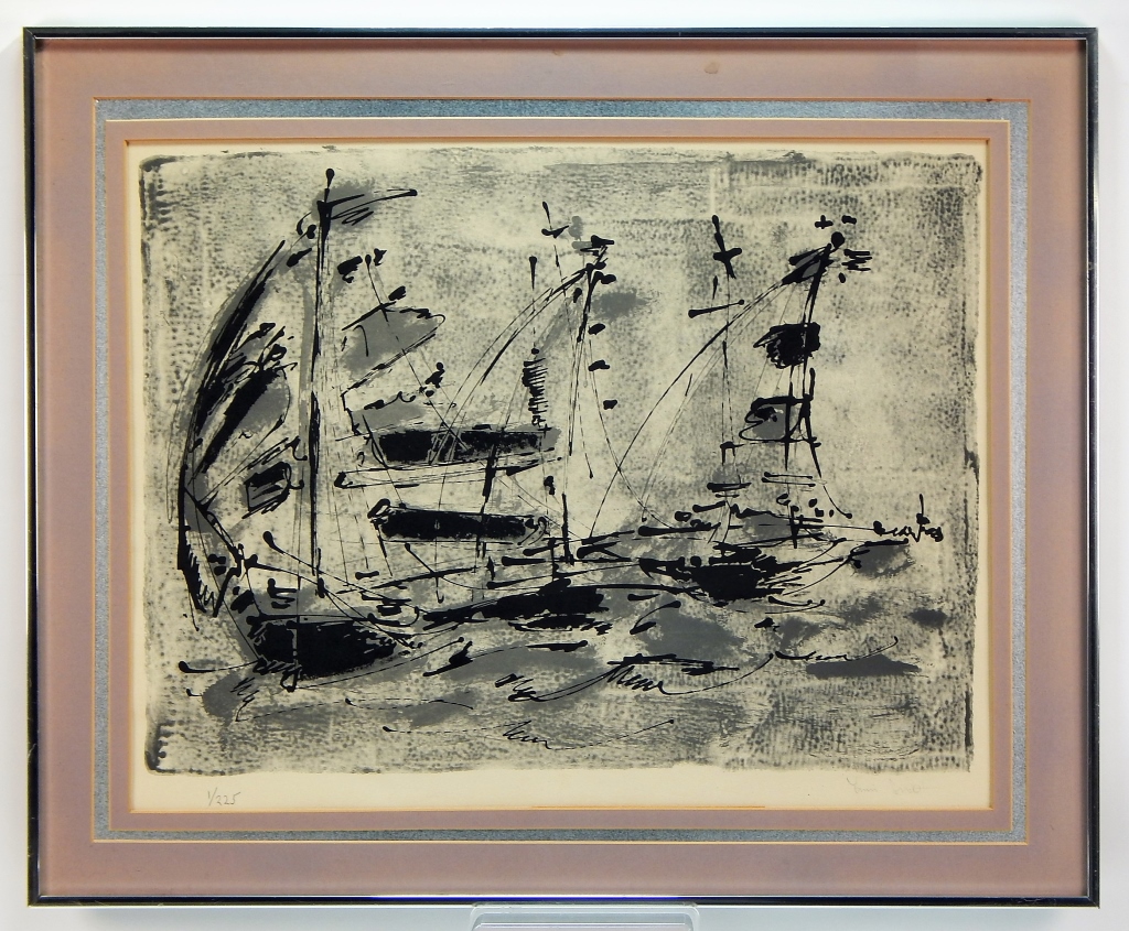 Appraisal: AMERICAN MODERN SEMI-ABSTRACT SAILBOAT WOODBLOCK United States Dated Expressive lines