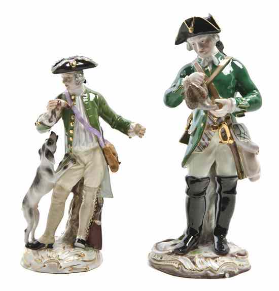 Appraisal: Two Meissen Porcelain Figures of Hunters each in a tri-corner