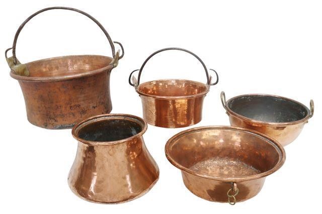 Appraisal: lot of French copper kitchenware th th c comprising swing