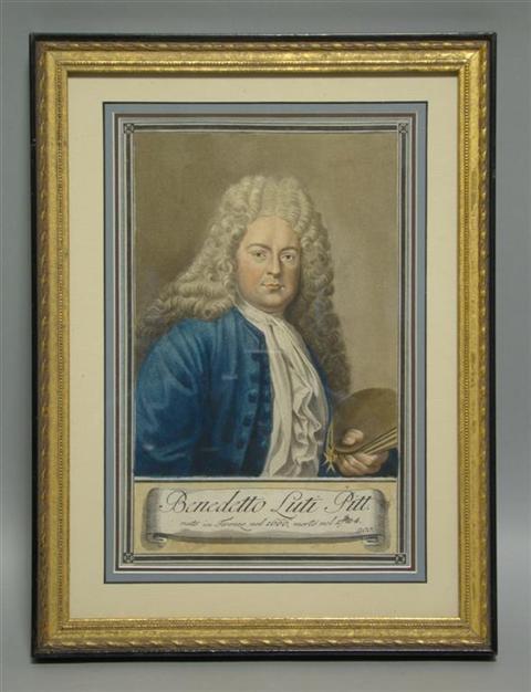 Appraisal: ITALIAN TH CENTURY PORTRAIT OF BENEDETTO LUTI Hand colored engraving