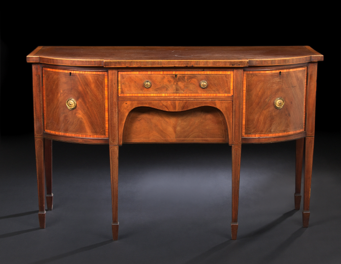 Appraisal: George III-Style Mahogany Bowfront Sideboard early th century the banded