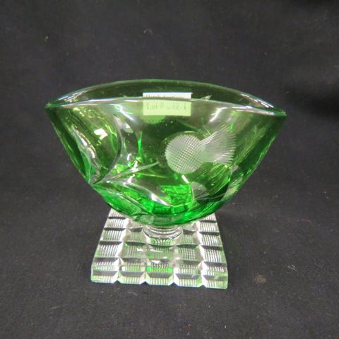 Appraisal: Steuben Emerald Cut-to-Clear Vase brilliant period thistle decor on block