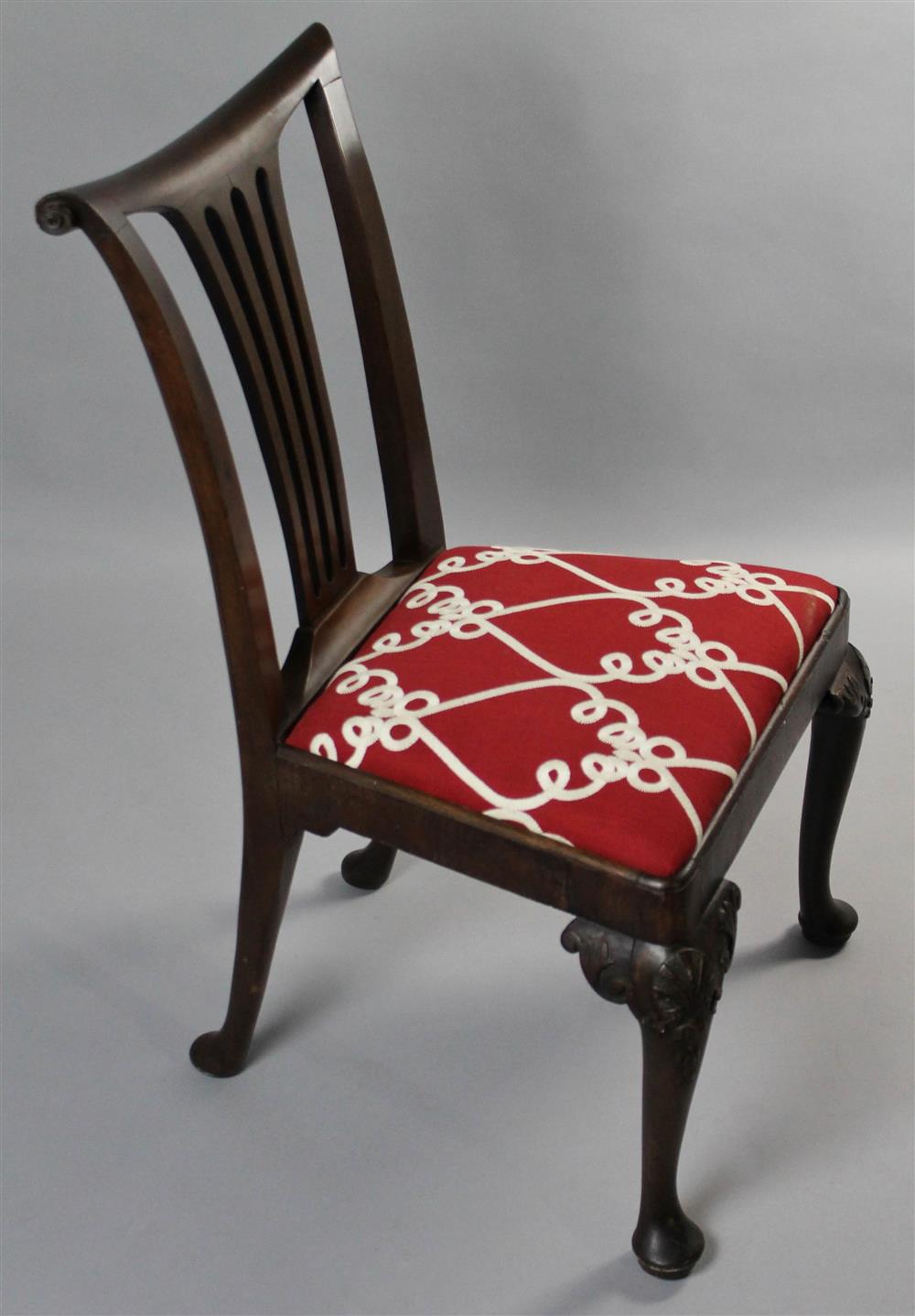 Appraisal: CHIPPENDALE CARVED MAHOGANY SIDE CHAIR POSSIBLY VIRGINIA the shaped crest