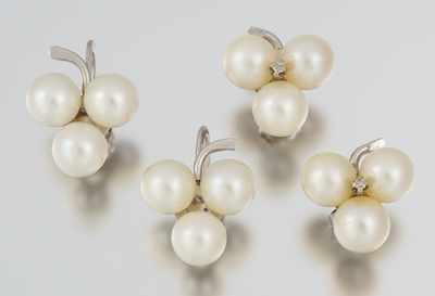 Appraisal: A Pair of Triple Pearl Earrings and Diamonds k white