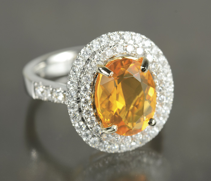 Appraisal: FIRE OPAL DIAMOND AND FOURTEEN KARAT WHITE GOLD RING set