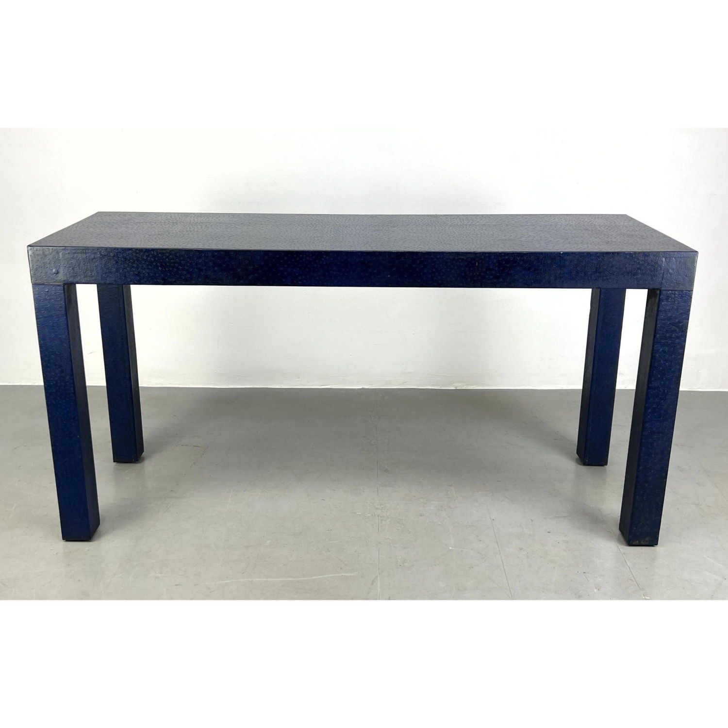 Appraisal: Blue Faux Ostrich Covered Parsons Console Table Dimensions H inches