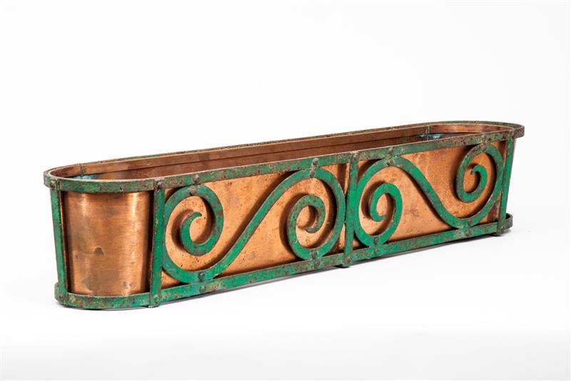 Appraisal: Jardini re Green painted wrought-iron with copper lining x in