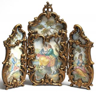 Appraisal: French Rococo The central panel displaying a Watteau-esque painting on