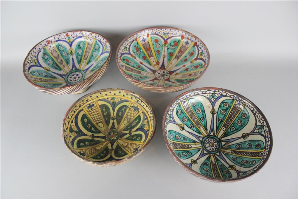 Appraisal: SET OF FOUR ISLAMIC POLYCHROME GRADUATED CONICAL FOOTED BOWLS ceramic