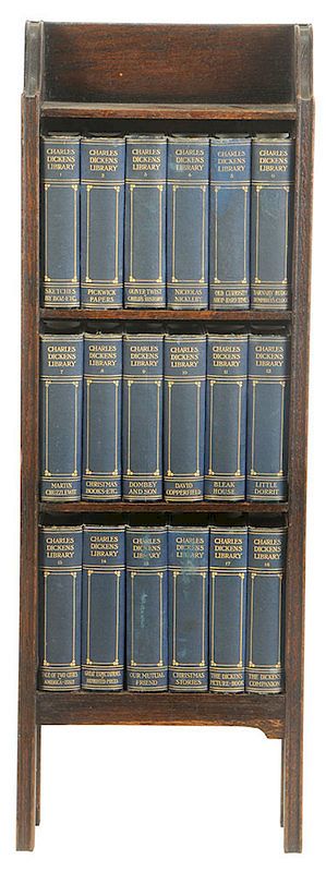 Appraisal: Diminutive Oak Bookcase with Dickens Library open sided case with