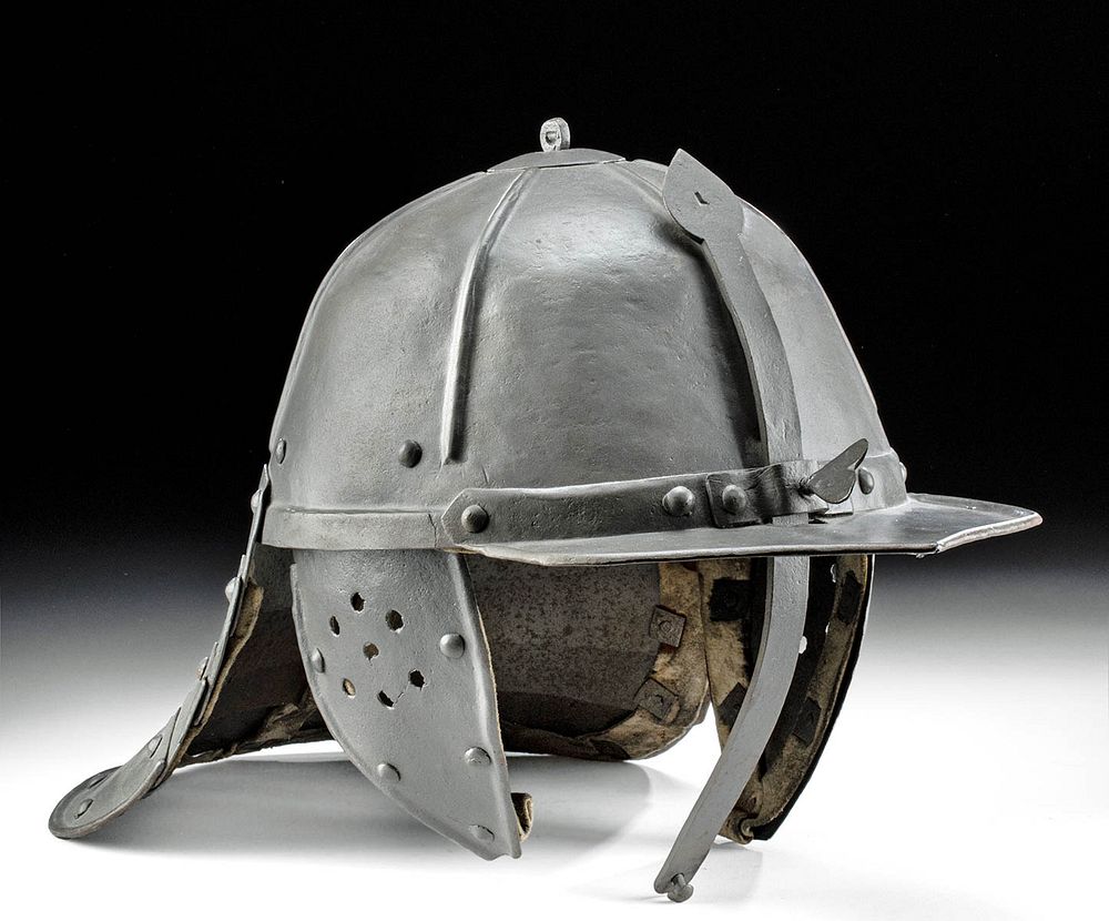 Appraisal: th C German Steel Lobster-Tailed Pot Helmet Western Central Europe