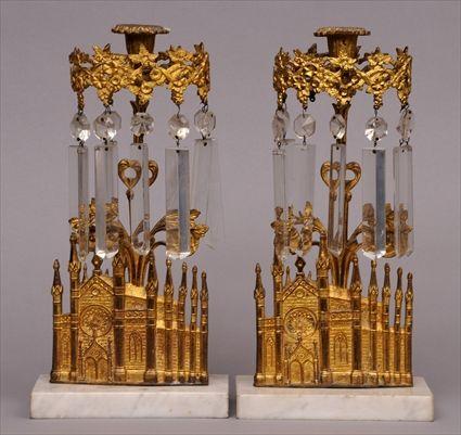 Appraisal: PAIR OF AMERICAN GOTHIC REVIVAL GILT-BRASS MARBLE AND CUT GLASS