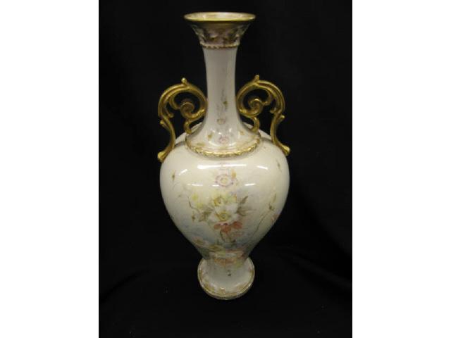 Appraisal: Royal Bonn Porcelain Vase fine floral gold handled