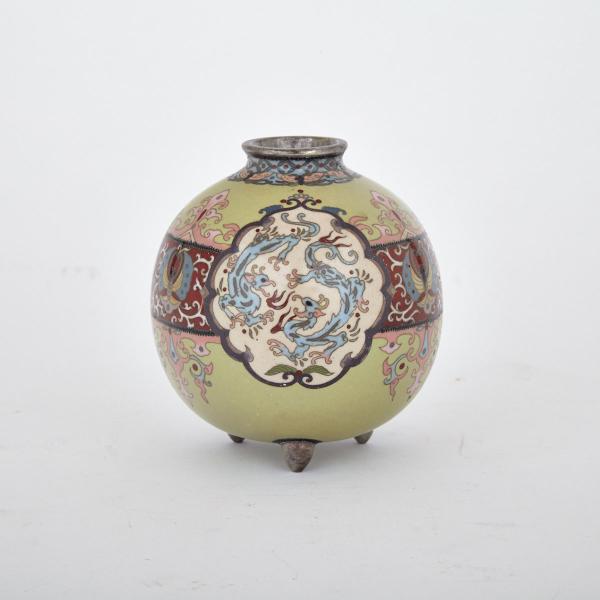 Appraisal: Cloisonn Enamel Tripod Vessel Japan Early th Century Decorated with