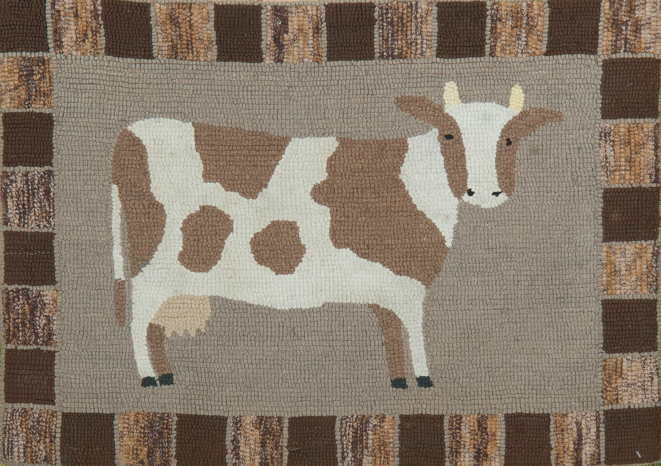 Appraisal: CONTEMPORARY PICTORIAL HOOKED RUG x Depicting a brown and white